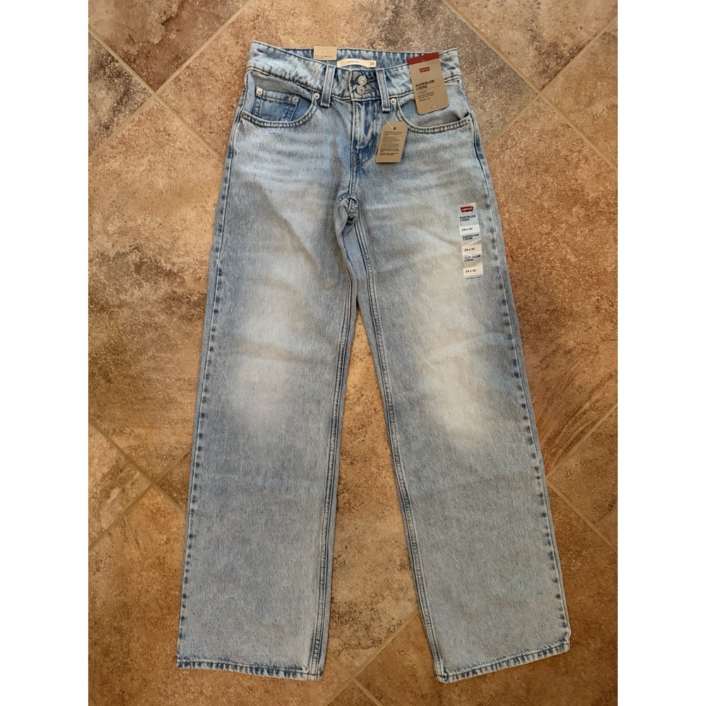 Women's Levi's Superlow Loose Straight Leg Jeans Light Blue Wash 24 X 32 NWT